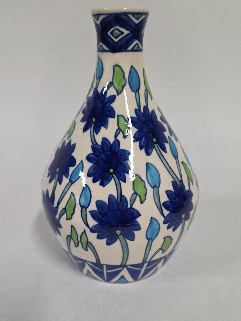 Unbranded Hand-Painted Floral Pattern Ceramic Bud Blue/Green Vase